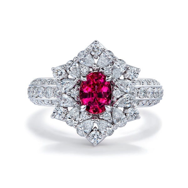Unheated Luc Yen Jedi Ruby Ring with D Flawless Diamonds set in 18K White Gold