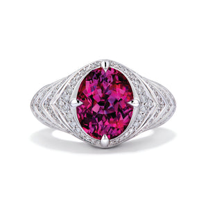 Neon Rubellite Ring with D Flawless Diamonds set in 18K White Gold