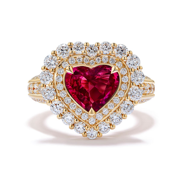 Unheated Ceylon Ruby Ring with D Flawless Diamonds set in 18K Yellow Gold