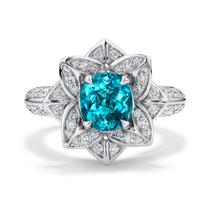 Neon Indicolite Tourmaline Ring with D Flawless Diamonds set in 18K White Gold