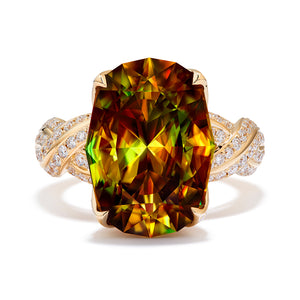 Sphene Ring with D Flawless Diamonds set in 18K Yellow Gold