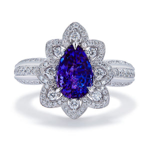 Unheated Ceylon Vivid Purple Sapphire Ring with D Flawless Diamonds set in 18K White Gold