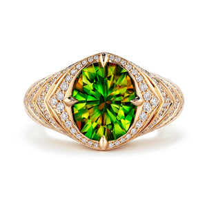 Russian Sphene Ring with D Flawless Diamonds set in 18K Yellow Gold