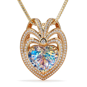 Rainbow Moonstone Necklace with D Flawless Diamonds set in 18K Yellow Gold