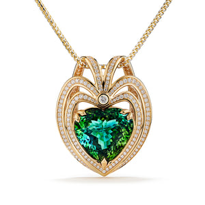 Unheated Vivid Green Tanzanite Necklace with D Flawless Diamonds set in 18K Yellow Gold